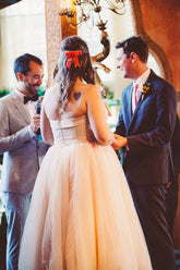 Affordable Nude Strapless Tea Length Country Style Rustic 50s Wedding Dress.20110633 - DollyGown